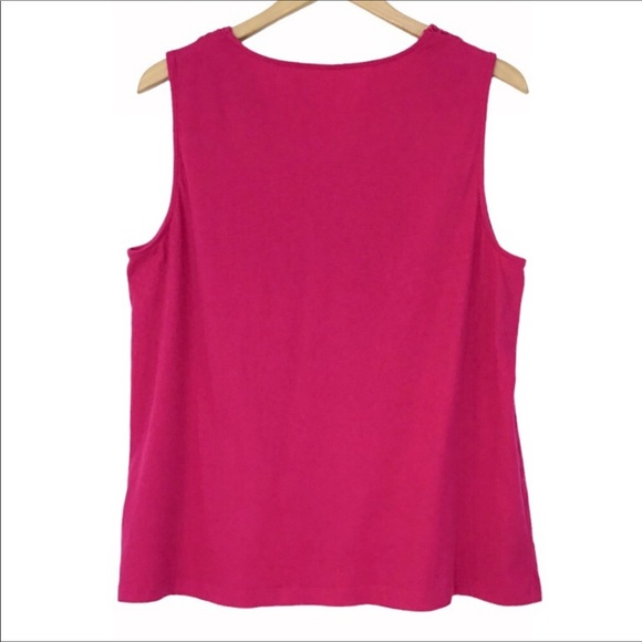 Croft & Barrow Pink Sleeveless Tank Top Size XL Crochet Trim V-Neck Cotton - Picture 4 of 6